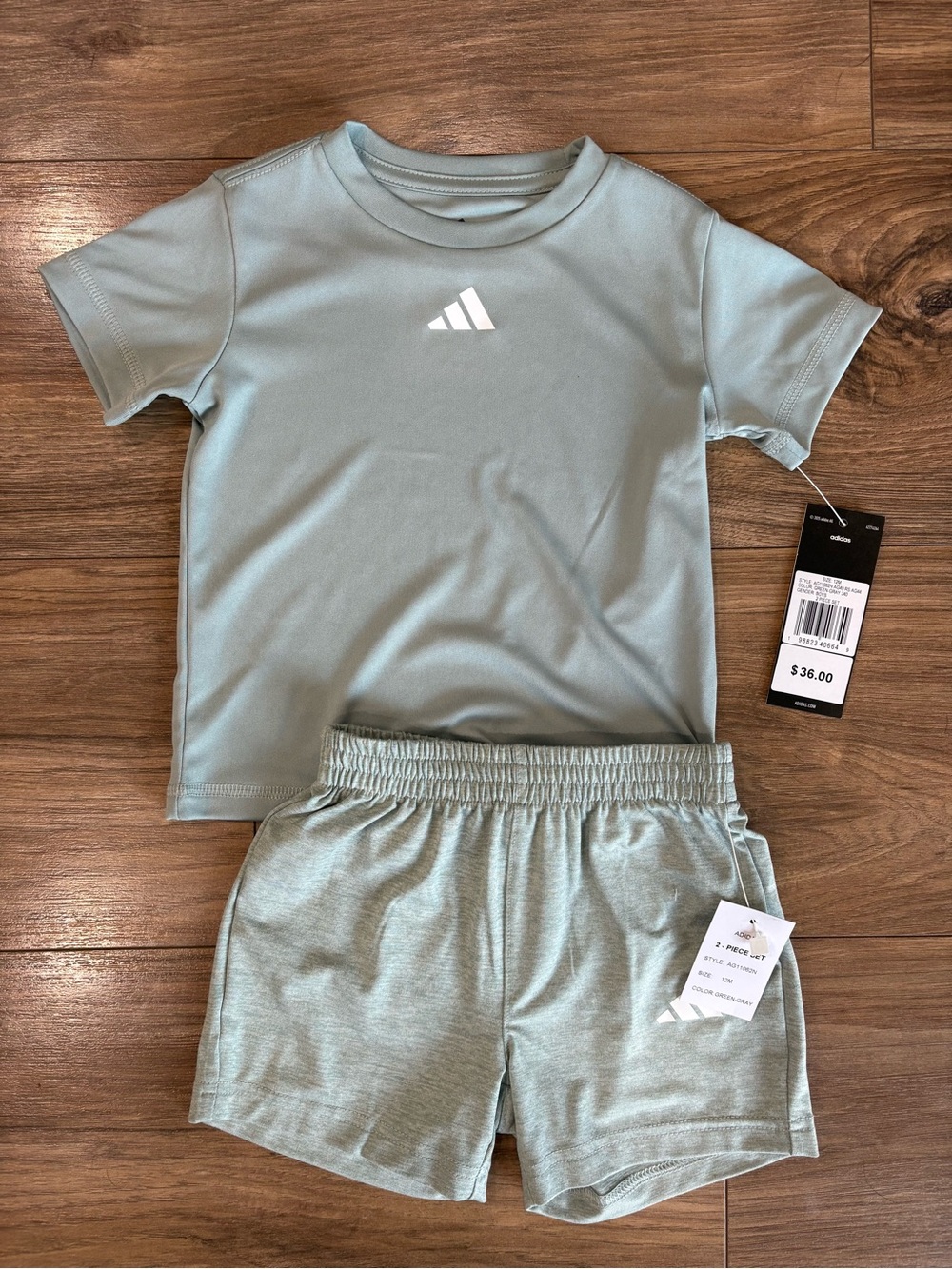 adidas Green-Gray Youth Athletic Tee & Shorts Set